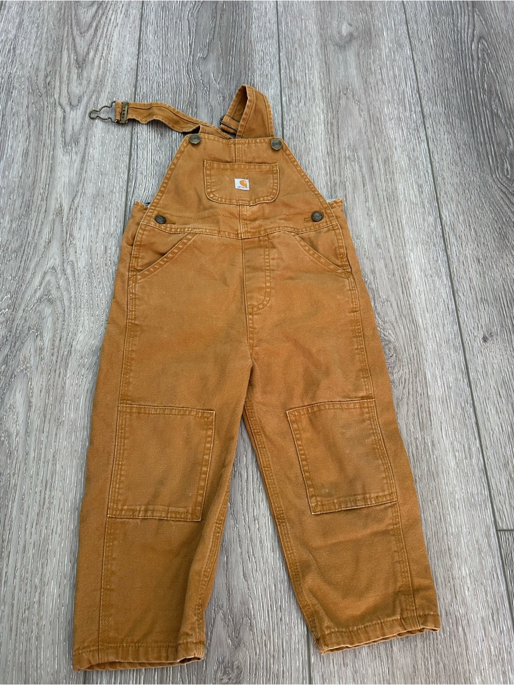 Carhartt Kids 2T Overalls Brown Duck Canvas Double Knee Vintage Toddler Bibs